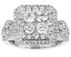 ESTATE LARGE 2.35CT DIAMOND 14KT WHITE GOLD CLUSTER SQUARE HALO ANNIVERSARY RING