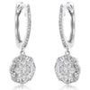 ESTATE .72CT DIAMOND 14KT WHITE GOLD 3D FLOWER HUGGIE HANGING EARRINGS