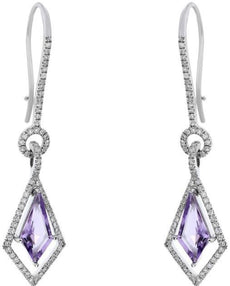 2.40CT DIAMOND & AAA AMETHYST 14KT WHITE GOLD 3D TRAPEZOID HANGING EARRINGS
