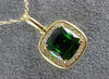ESTATE 1.48CT DIAMOND & AAA GREEN GARNET 14KT YELLOW GOLD SQUARE HALO PENDANT