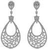 1.63CT DIAMOND 14KT WHITE GOLD 3D CLUSTER TEAR DROP FILIGREE HANGING EARRINGS