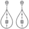1.36CT DIAMOND 14KT WHITE GOLD 3D BAGUETTE CLUSTER TEAR DROP HANGING EARRINGS