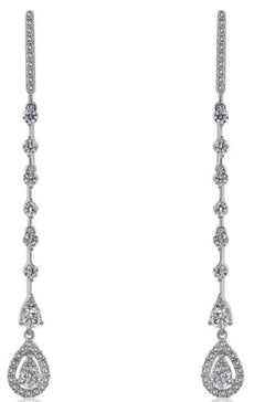 .89CT DIAMOND 14KT WHITE GOLD 3D CLASSIC BY THE YARD TEAR DROP HANGING EARRINGS