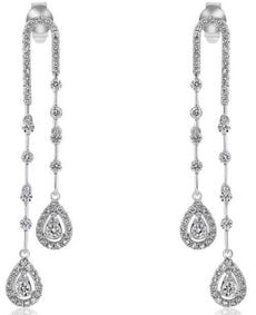 1.07CT DIAMOND 14KT WHITE GOLD TEAR DROP BY THE YARD CHANDELIER HANGING EARRINGS