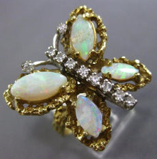ANTIQUE LARGE 2.30CT DIAMOND & OPAL 14K TWO TONE GOLD HANDCRAFTED BUTTERFLY RING