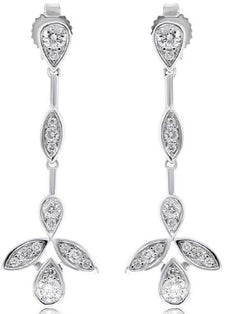 ESTATE .56CT DIAMOND 14KT WHITE GOLD 3D LEAF FLOWER BY THE YARD HANGING EARRINGS