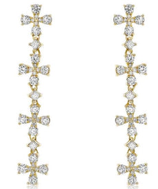 ESTATE 1.27CT DIAMOND 14KT YELLOW GOLD 3D ELONGATED FLOWER HANGING EARRINGS