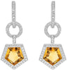 4.08CT DIAMOND & AAA CITRINE 14KT WHITE GOLD CIRCULAR PENTAGON HANGING EARRINGS