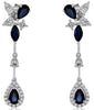 1.86CT DIAMOND & AAA SAPPHIRE 14K WHITE GOLD MULTI SHAPE FLOWER HANGING EARRINGS