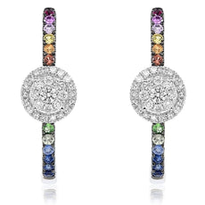 ESTATE .86CT DIAMOND & AAA MULTI COLOR SAPPHIRE 14K WHITE GOLD HOOP EARRINGS