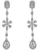 .88CT DIAMOND 14KT WHITE GOLD BAGUETTE CLUSTER FLOWER TEAR DROP HANGING EARRINGS