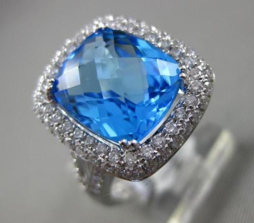 ESTATE MASSIVE 7.15CT DIAMOND & BLUE TOPAZ 14KT WHITE GOLD OPEN ENGAGEMENT RING