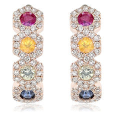 ESTATE .97CT DIAMOND & AAA MULTI COLOR SAPPHIRE 14K ROSE GOLD CLUSTER EARRINGS