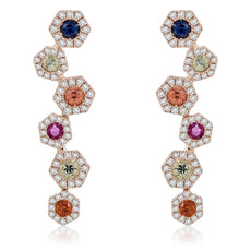 1.17CT DIAMOND & MULTI COLOR SAPPHIRE 14KT ROSE GOLD MULTI HEXAGON EARRINGS