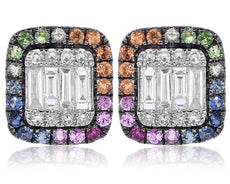 .79CT DIAMOND & AAA MULTI COLOR SAPPHIRE 14KT ROSE GOLD MULTI HEXAGON EARRINGS