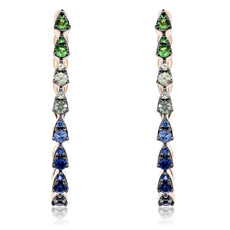 ESTATE .88CT AAA MULTI COLOR SAPPHIRE 14KT ROSE GOLD PEAR SHAPE HOOP EARRINGS