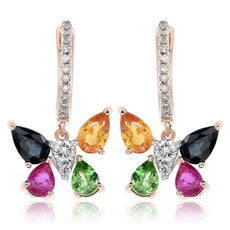 1.99CT DIAMOND & MULTI GEM 14KT ROSE GOLD BUTTERFLY LEVERBACK HANGING EARRINGS