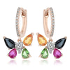 1.99CT DIAMOND & MULTI GEM 14KT ROSE GOLD BUTTERFLY LEVERBACK HANGING EARRINGS
