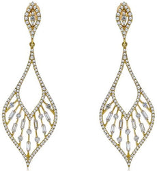 1.24CT DIAMOND 14K YELLOW GOLD BAGUETTE OPEN FILIGREE TEAR DROP HANGING EARRINGS