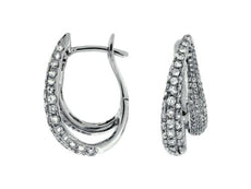 ESTATE 1.95CT DIAMOND 14KT WHITE GOLD 3D MULTI ROW CLASSIC LEVERBACK EARRINGS