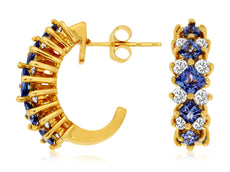2.17CT DIAMOND & AAA TANZANITE 14KT YELLOW GOLD 3D UMBRELLA HANGING EARRINGS