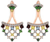 1.10CT DIAMOND & AAA MULTI GEM 14K ROSE GOLD CLUSTER TRIANGULAR HANGING EARRINGS
