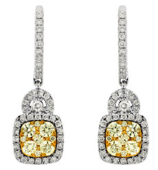 ESTATE 1.48CT WHITE & FANCY YELLOW DIAMOND 14KT WHITE GOLD 3D HANGING EARRINGS