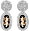 4.40CT DIAMOND & AAA SMOKY TOPAZ 14KT WHITE GOLD OVAL CIRCULAR HANGING EARRINGS