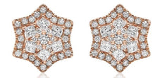 .89CT DIAMOND 14K ROSE GOLD ROUND & PRINCESS CLUSTER FILIGREE STAR STUD EARRINGS