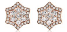 .89CT DIAMOND 14K ROSE GOLD ROUND & PRINCESS CLUSTER FILIGREE STAR STUD EARRINGS