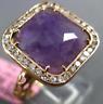 ESTATE EXTRA LARGE 5.52CT DIAMOND & AAA AMETHYST 14KT ROSE GOLD SQUARE HALO RING