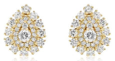 ESTATE .90CT DIAMOND 14KT YELLOW GOLD 3D CLUSTER TEAR DROP STUD EARRINGS