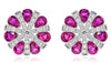 ESTATE 3.13CT DIAMOND & AAA RUBY 14KT WHITE GOLD 3D FLOWER STUD EARRINGS