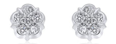 ESTATE .48CT DIAMOND 18KT WHITE GOLD CLASSIC CLUSTER BEZEL FLOWER STUD EARRINGS