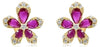 ESTATE 1.42CT DIAMOND & AAA RUBY 18KT YELLOW GOLD 3D FLOWER STUD EARRINGS