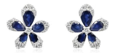 ESTATE 1.77CT DIAMOND & AAA SAPPHIRE 14KT WHITE GOLD 3D FLOWER STUD EARRINGS