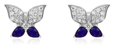 ESTATE .97CT DIAMOND & AAA SAPPHIRE 14KT WHITE GOLD 3D BUTTERFLY STUD EARRINGS