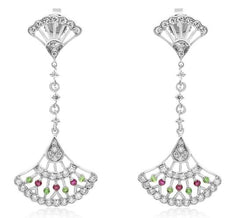 .70CT DIAMOND & AAA RUBY & TSAVORITE 14KT WHITE GOLD FILIGREE HANGING EARRINGS