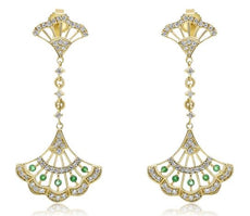 .57CT DIAMOND & EMERALD 14KT YELLOW GOLD FILIGREE BY THE YARD HANGING EARRINGS