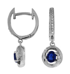 ESTATE .68CT DIAMOND & AAA SAPPHIRE 14KT WHITE GOLD 3D CIRCULAR HANGING EARRINGS