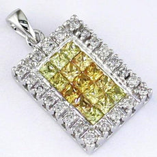 1.30CT DIAMOND & AAA YELLOW SAPPHIRE 14KT WHITE GOLD RAINBOW RECTANGULAR PENDANT
