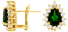 3.05CT DIAMOND & AAA RUSSALITE 14KT YELLOW GOLD FLORAL CLIP ON HANGING EARRINGS