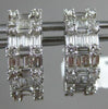 ESTATE WIDE 1.26CT ROUND & BAGUETTE DIAMOND 14KT WHITE GOLD 3D HUGGIE EARRINGS