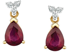 3.0CT DIAMOND & AAA RUBY 14KT YELLOW GOLD PEAR SHAPE BUTTERFLY HANGING EARRINGS
