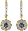.60CT WHITE & BLACK DIAMOND 14KT 2 TONE GOLD 3D FLOWER FILIGREE HANGING EARRINGS