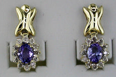 .98CT DIAMOND & AAA TANZANITE 14KT YELLOW GOLD OVAL BUTTERFLY HANGING EARRINGS