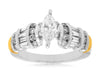 ESTATE 1.10CT ROUND MARQUISE & BAGUETTE DIAMOND 14KT 2 TONE GOLD ENGAGEMENT RING