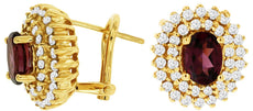 3.14CT DIAMOND & RHODOLITE 14KT YELLOW GOLD DOUBLE HALO FLOWER CLIP ON EARRINGS