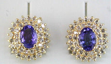 LARGE 2.84CT DIAMOND & AAA TANZANITE 14KT YELLOW GOLD 3D OVAL FLOWER EARRINGS