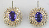 LARGE 2.84CT DIAMOND & AAA TANZANITE 14KT YELLOW GOLD 3D OVAL FLOWER EARRINGS